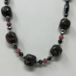 Rhodonite Hematite Beaded Women Boho Necklace Compassion Love